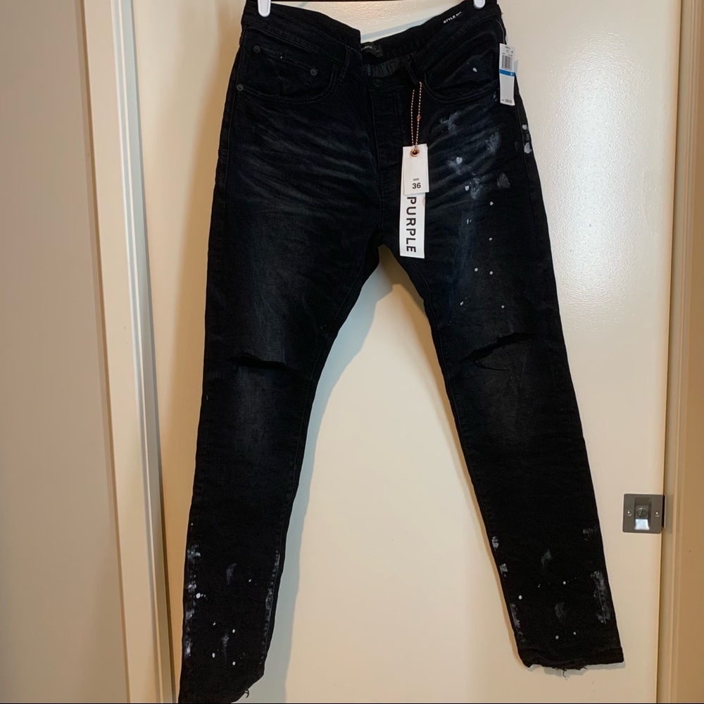 Purple Brand. Paint splatter ripped knee